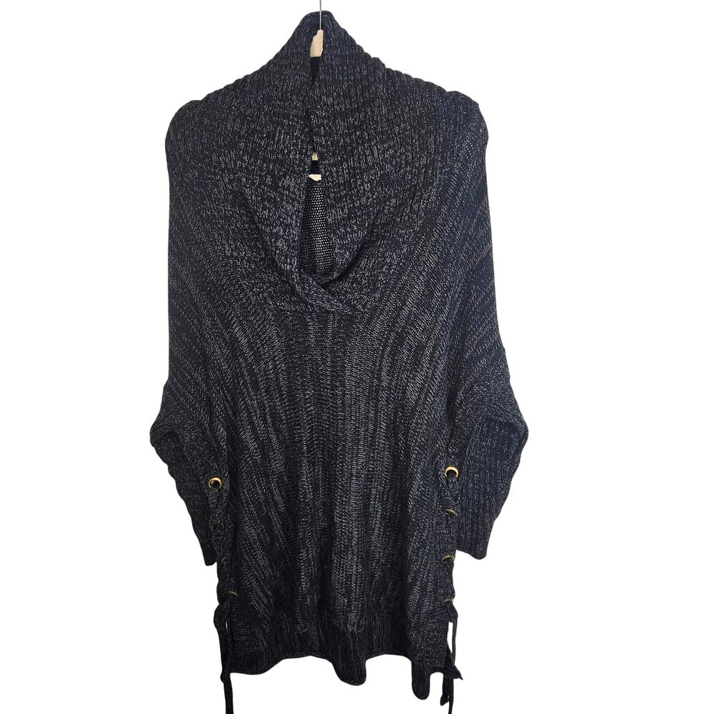 Soft Surroundings Womens Cowl Neck Sweater L/XL Lace Up Sides Lagenlook Hygge